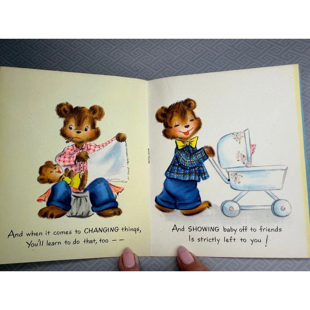 Vintage 1954 Hallmark Expectant Father's Day Greeting Card Retro Cute Bear Baby